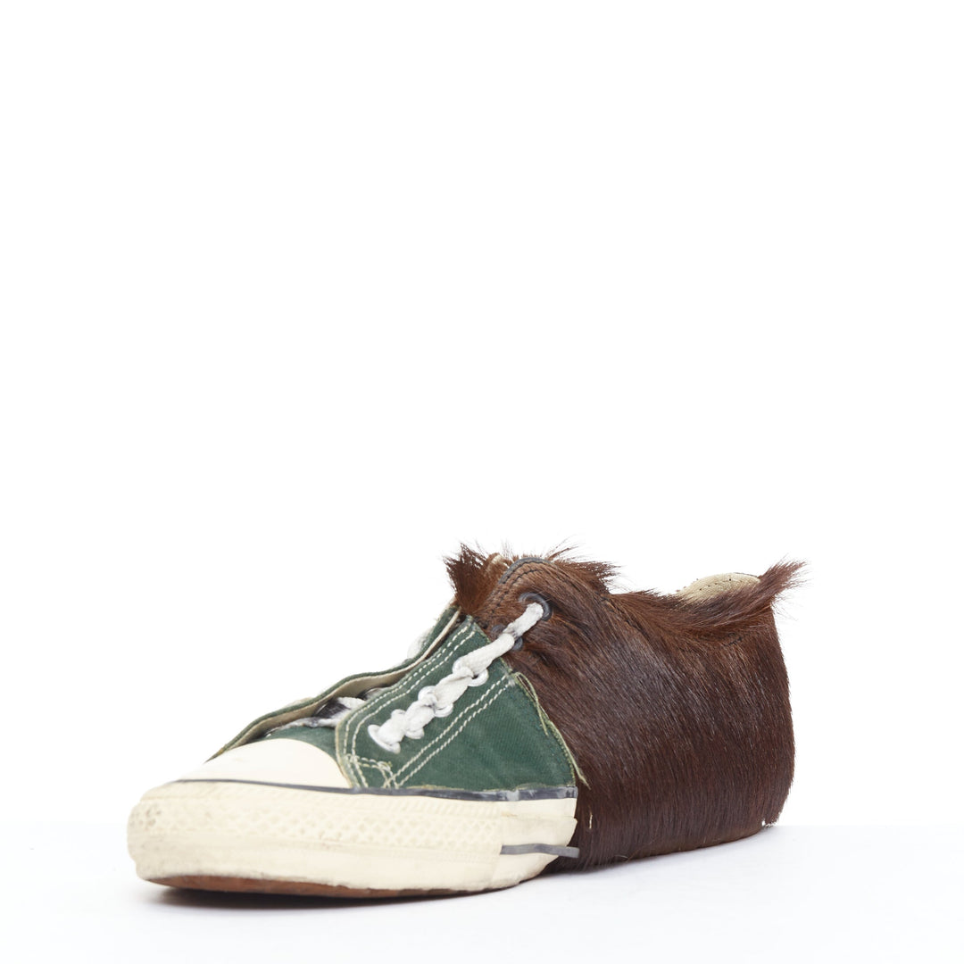 MIHARA YASUHIRO Half green canvas brown horsehair split sneakers 26cm