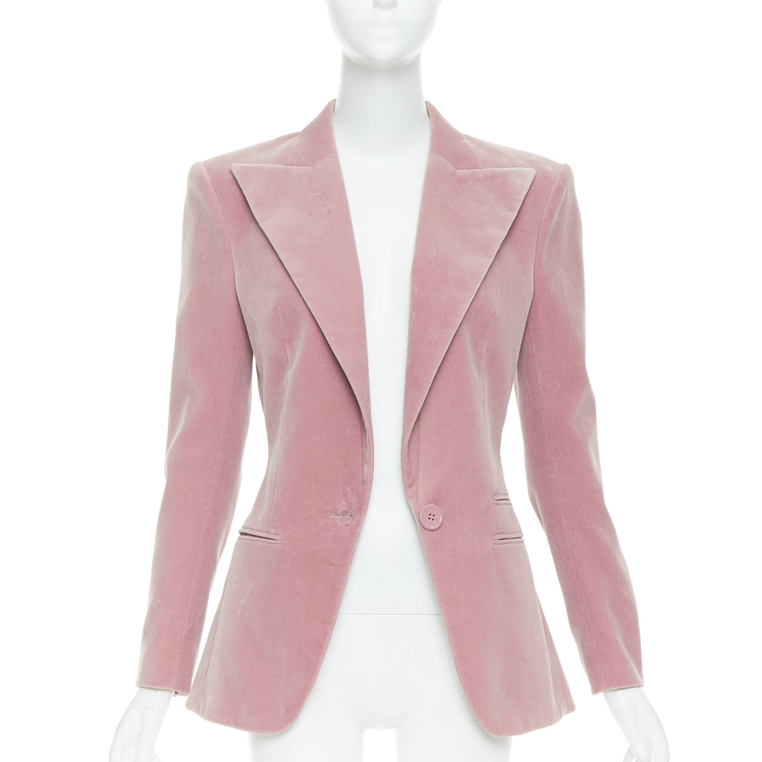 ALEXANDRE VAUTHIER Runway blush pink velvet single breasted blazer jacket