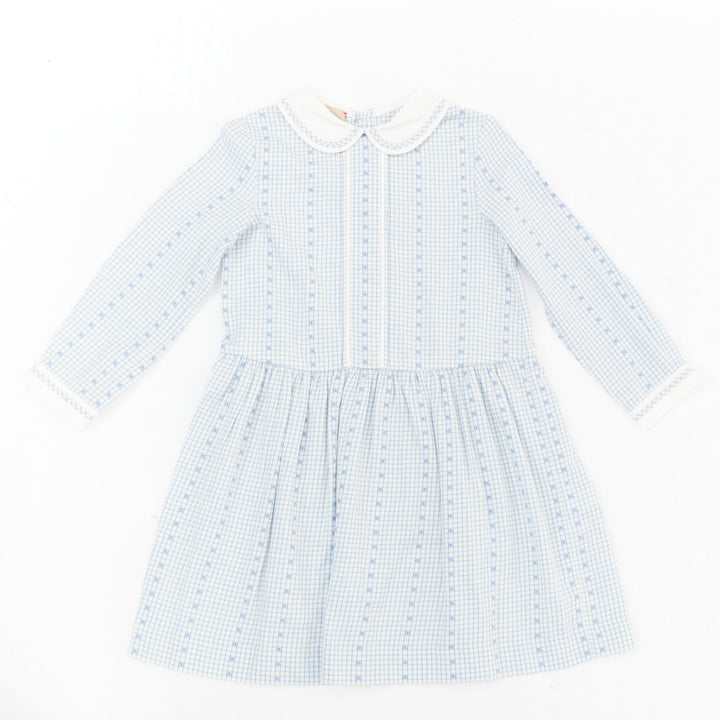 GUCCI KIDS Angela Lynne blue white cotton square G gingham peter pan dress 6Y