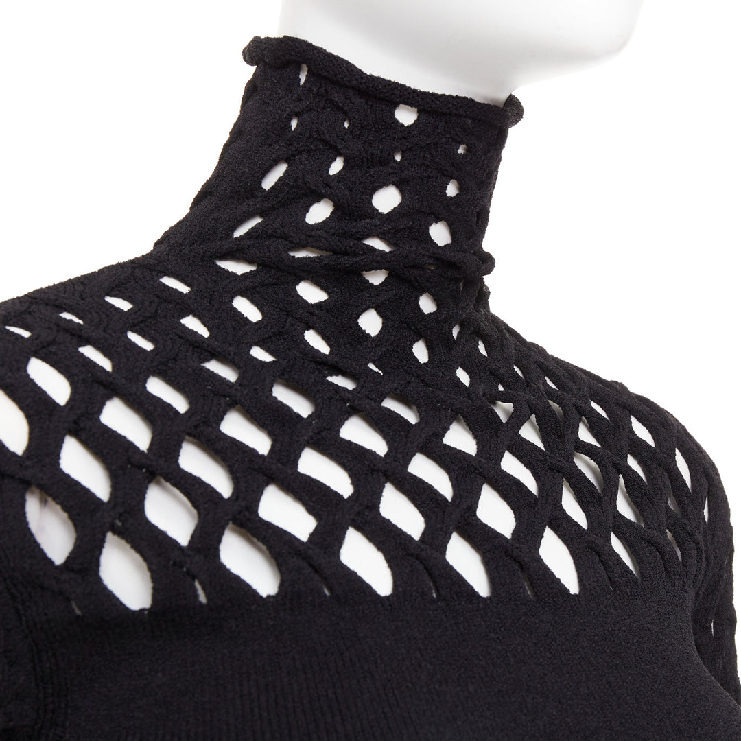 VALENTINO Piccioli 2021 black diamond lattice open-work knit turtleneck  M