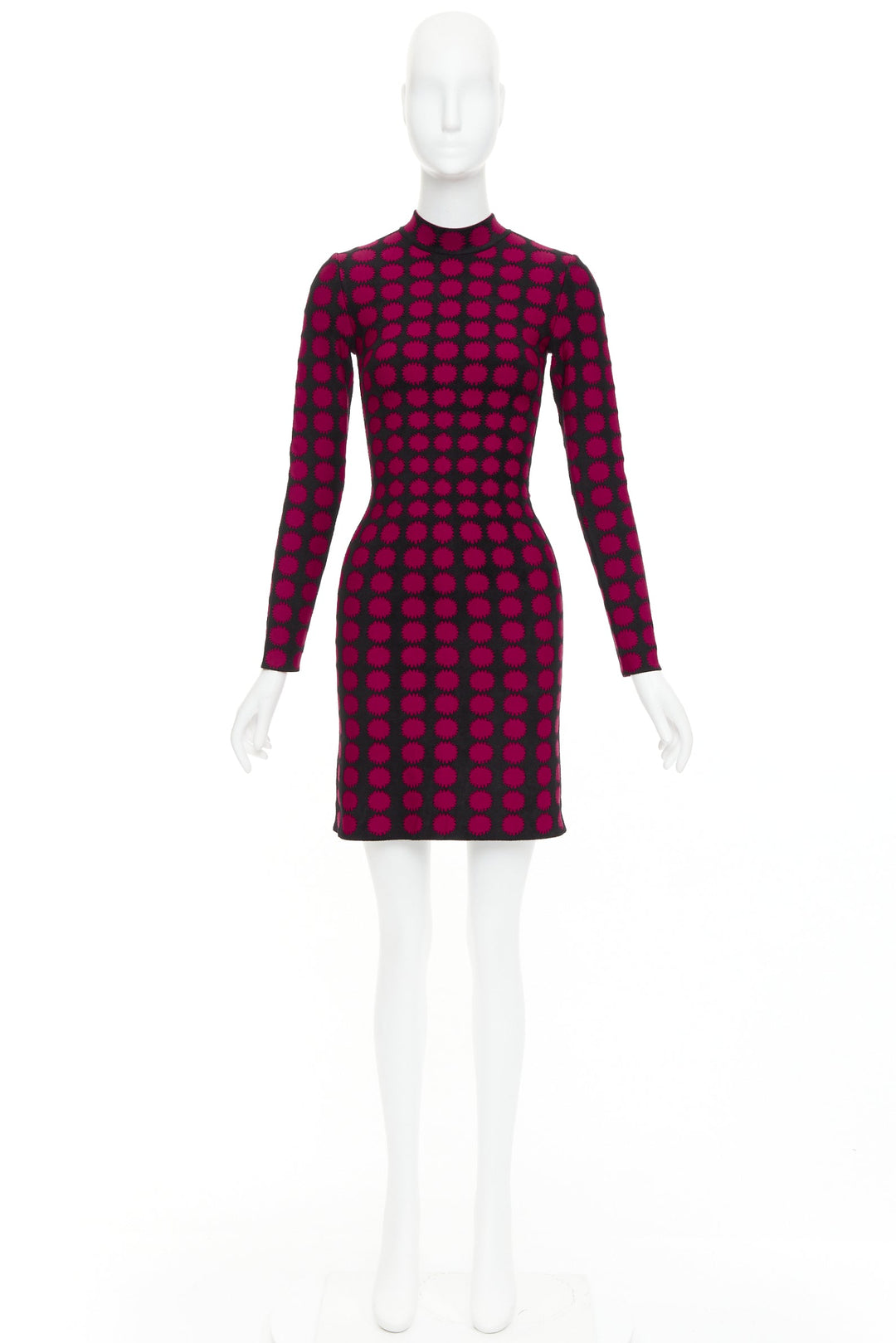 ALAIA red black viscose graphic polka dot illusion bodycon dress FR36 S