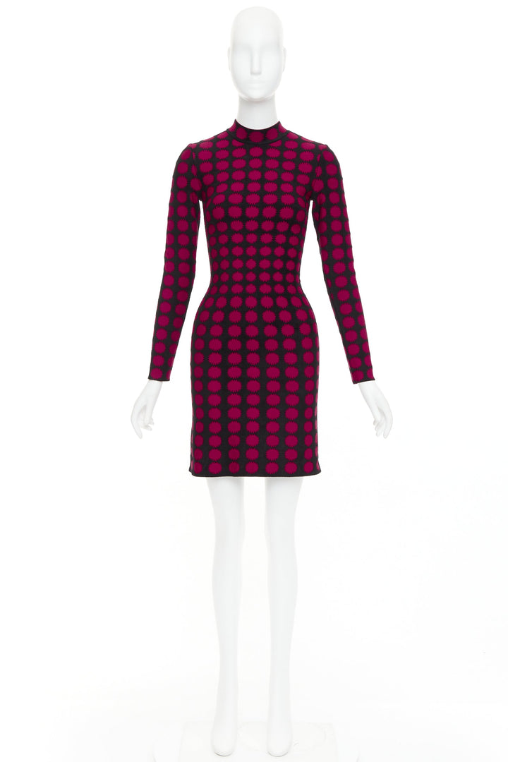 ALAIA red black viscose graphic polka dot illusion bodycon dress FR36 S
