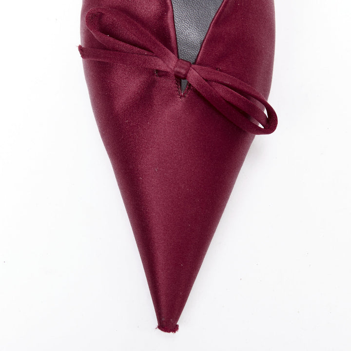 BALENCIAGA Demna Knife Mules burgundy satin bow pointy kitten heels EU38.5