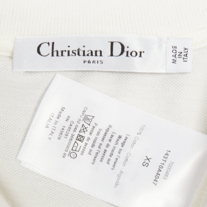 DIOR Dioriviera Signature Band white cotton navy striped intarsia polo shirt XS
