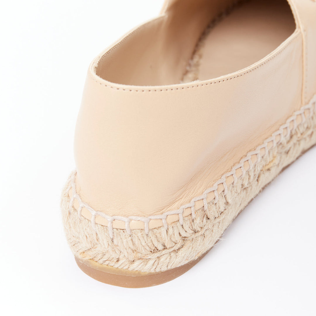 CHANEL nude lamb leather CC logo black toe cap espadrille shoes EU37