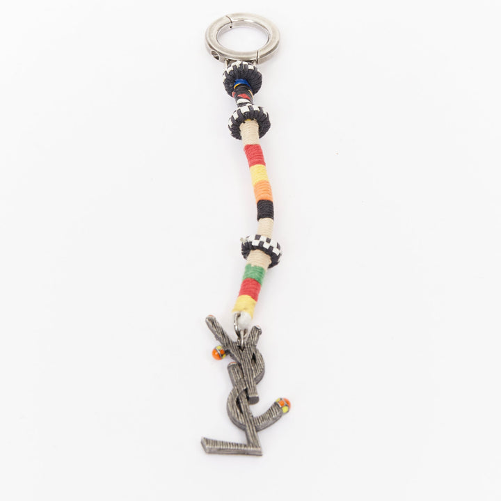 SAINT LAURENT braided YSL logo monogram aged silver multicolor ethnic bag charm