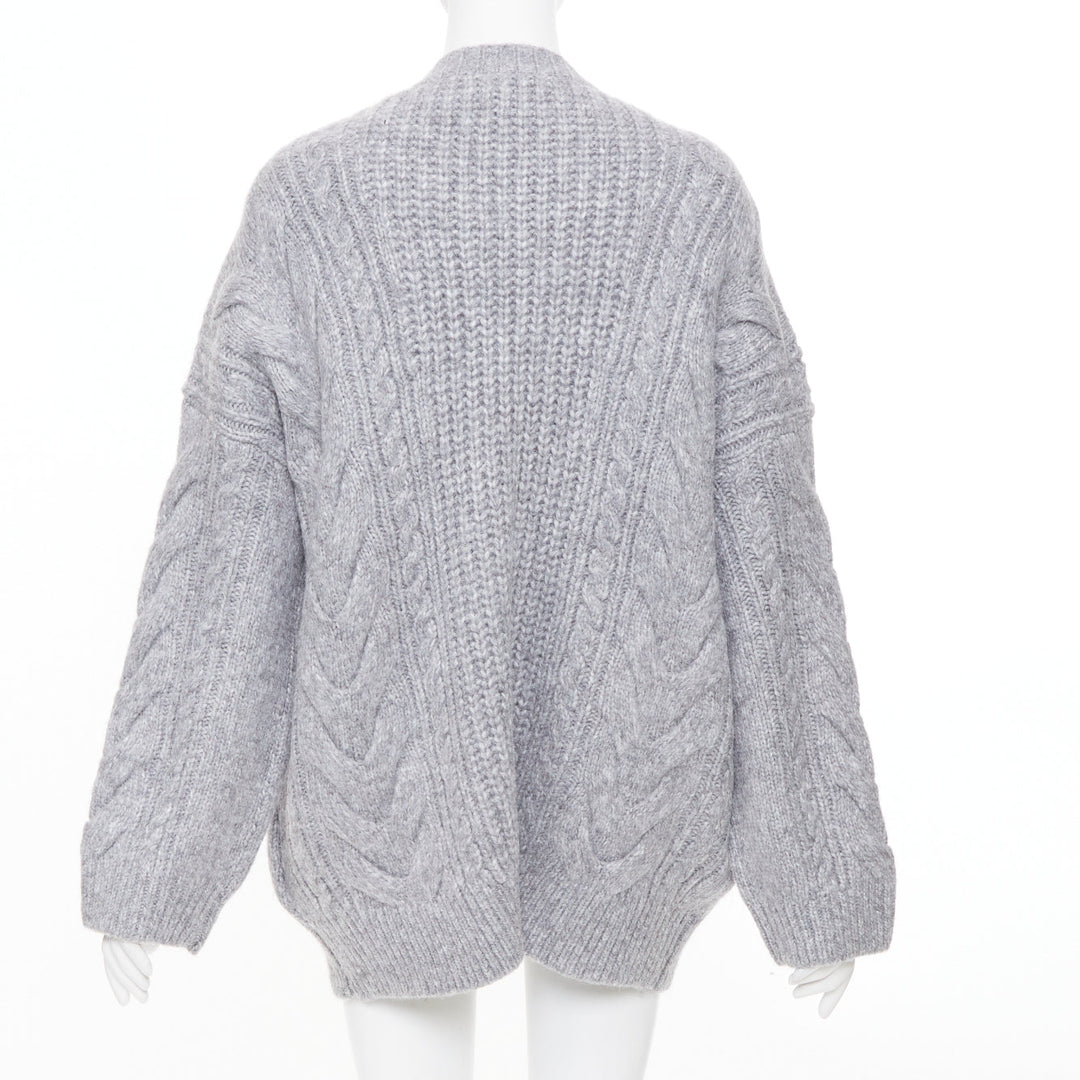 HELSA Serena grey oversized cable knit melange horn button chunky cardigan XS