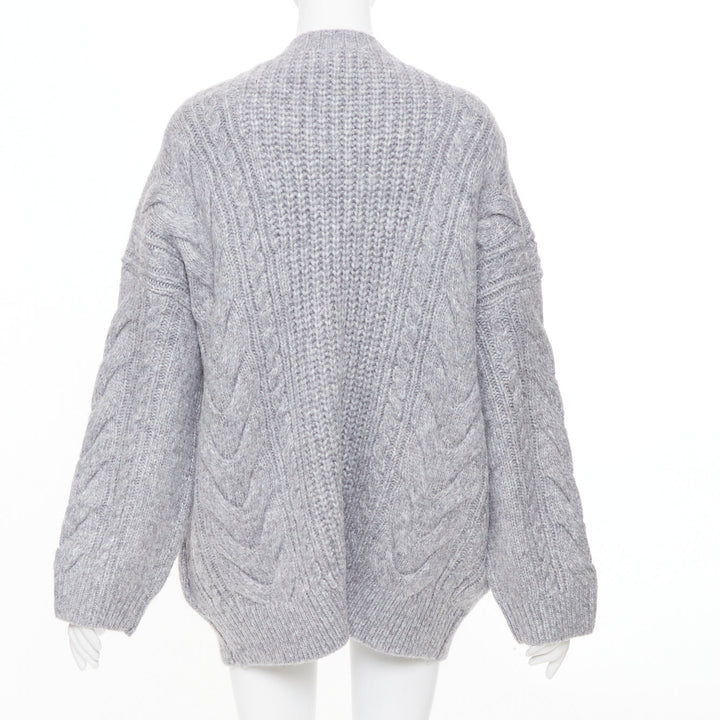 HELSA Serena grey oversized cable knit melange horn button chunky cardigan XS