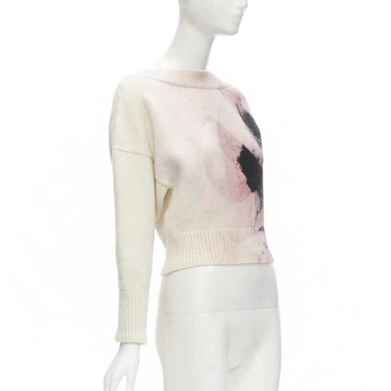 ALEXANDER MCQUEEN 2021 Anemone wool cashmere floral print cropped sweater XXS