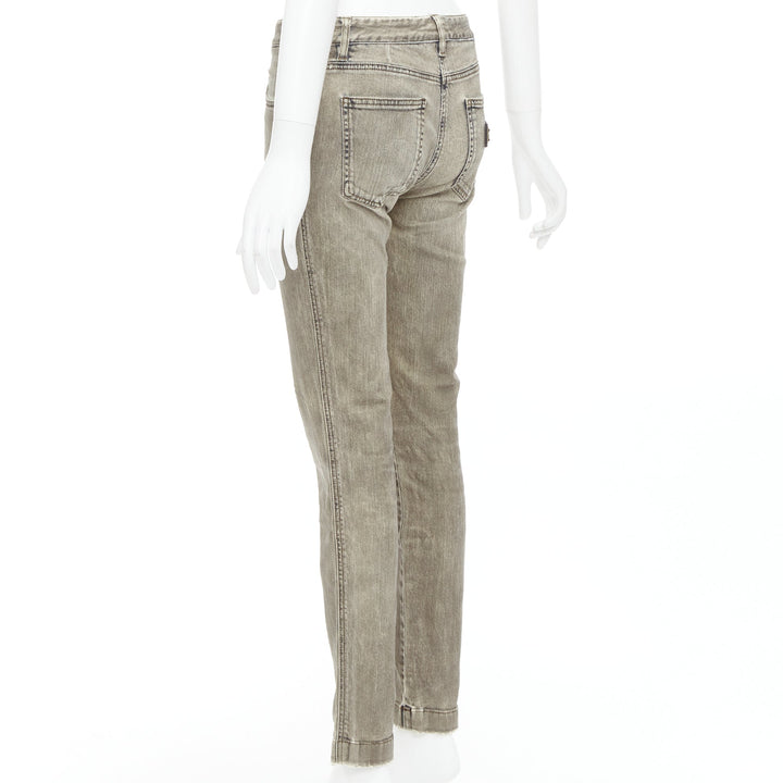 DOLCE GABBANA khaki denim washed logo metal plate jeans IT42 M
