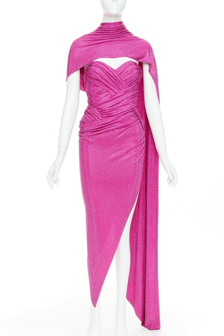 rare ALEXANDRE VAUTHIER COUTURE AW2019 Runway pink crystal sash drape gown