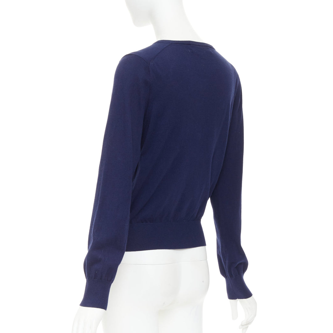TOGA ARCHIVES PULLA Swallow Anglais navy cotton black leather cardigan IT40 S