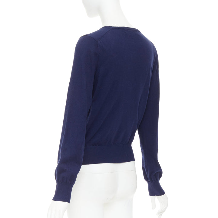 TOGA ARCHIVES PULLA Swallow Anglais navy cotton black leather cardigan IT40 S