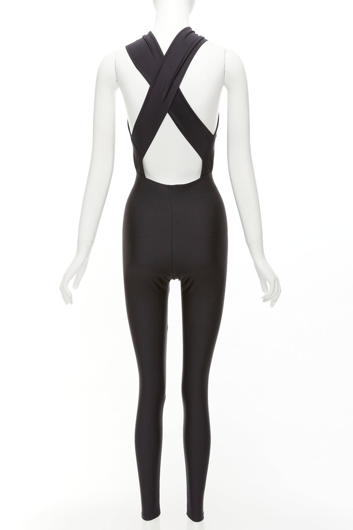THE ANDAMANE Hola black stretchy cross front halter jumpsuit S