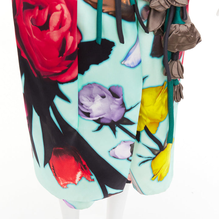 rare PRADA 2019 Runway Floral Print Cascade Rosette applique dress IT38 XS