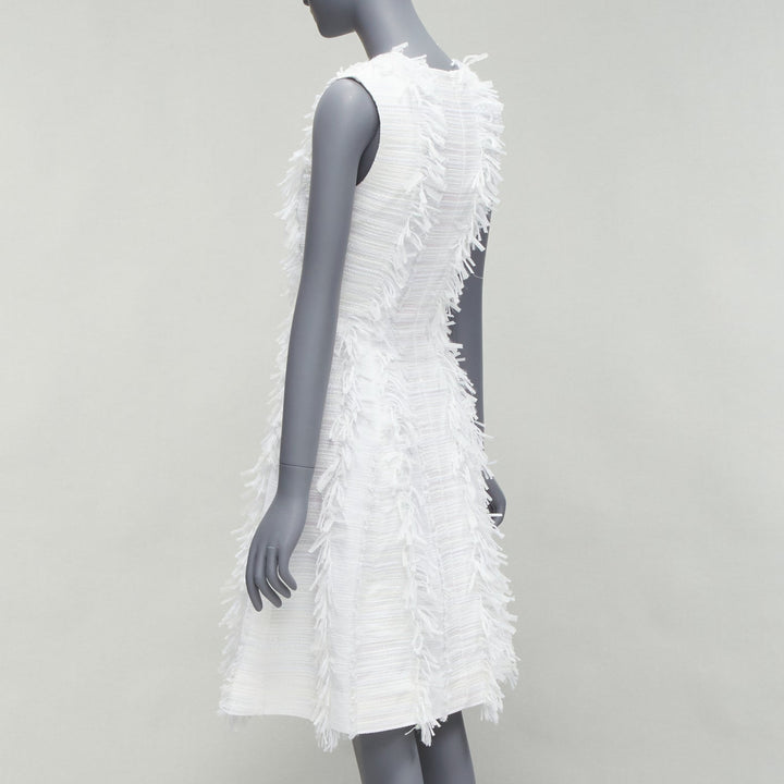 ANAIS JOURDEN white metallic lurex tweed A-line midi dress FR36 S
