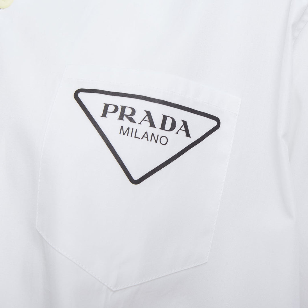 PRADA 2021 Runway Double Match Blossom daisy floral split cotton bowling shirt L