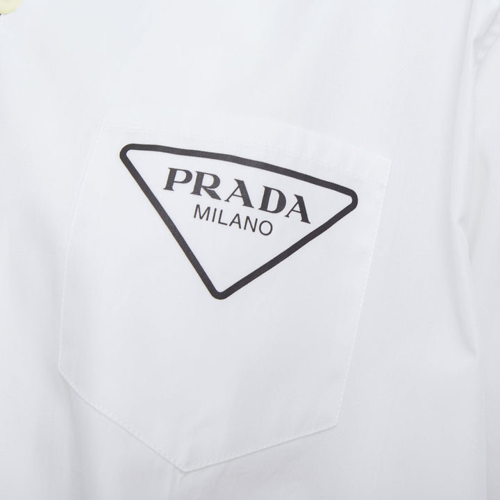 PRADA 2021 Runway Double Match Blossom daisy floral split cotton bowling shirt L