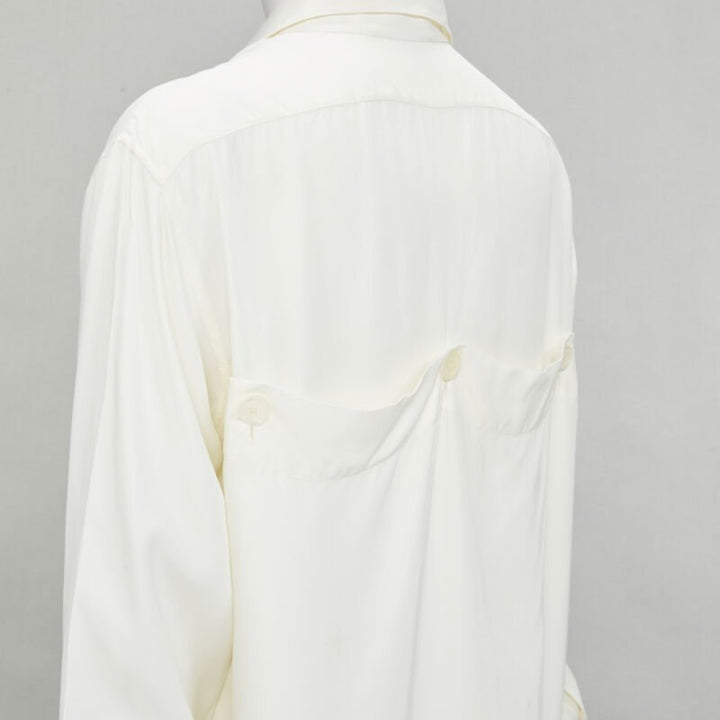 OLD CELINE Phoebe Philo cream viscose button detail back high low shirt FR36 S