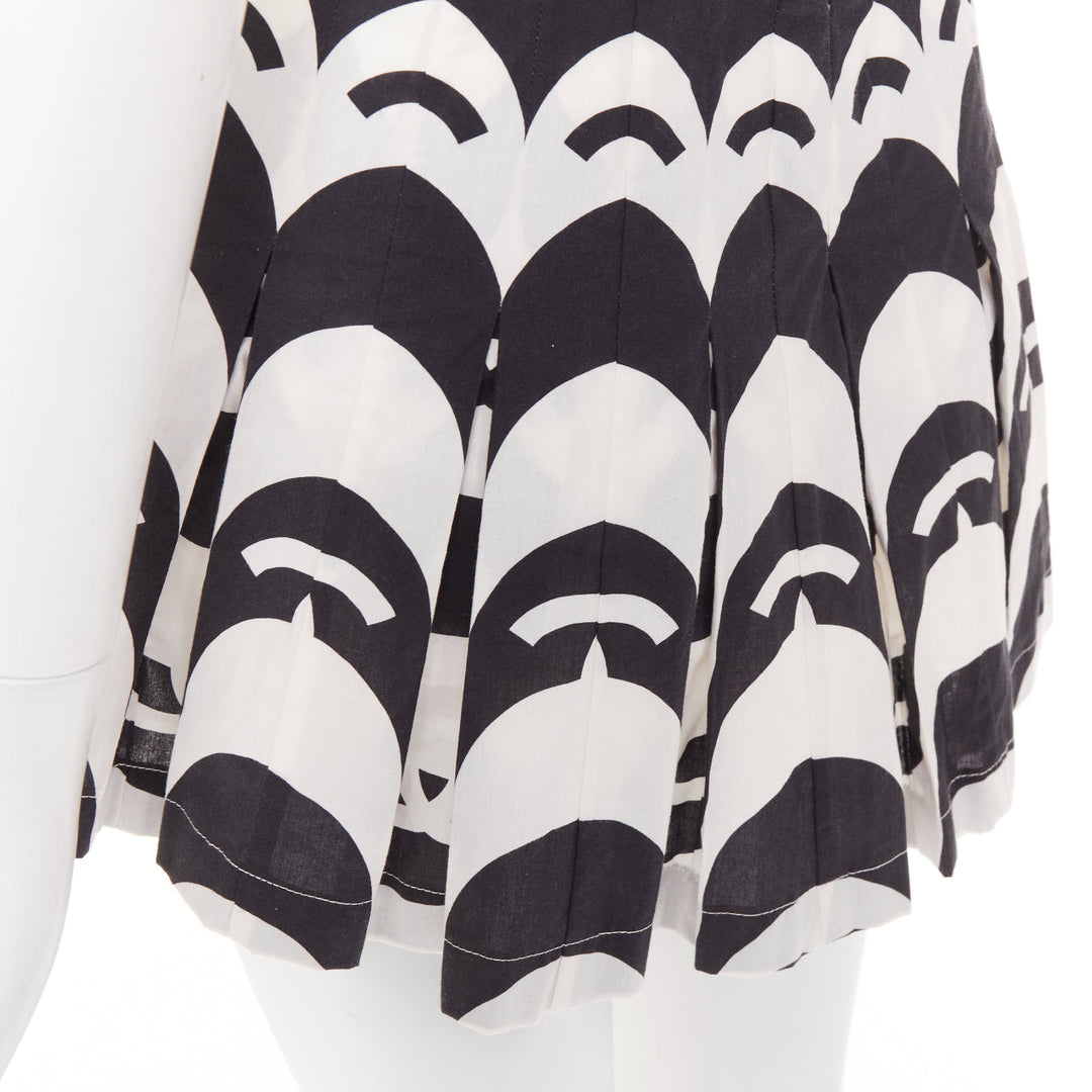 CHANEL 21P Runway black white cc wave print cotton mini romper playsuit FR34 XS