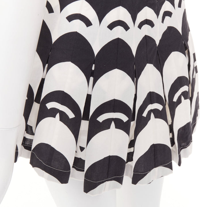 CHANEL 21P Runway black white cc wave print cotton mini romper playsuit FR34 XS