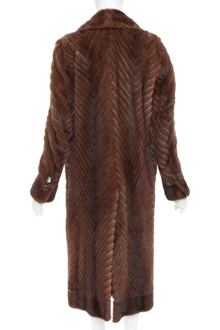 DOLCE GABBANA Alta Sartoria brown chevron cut mink fur silk lined coat IT34 XXS