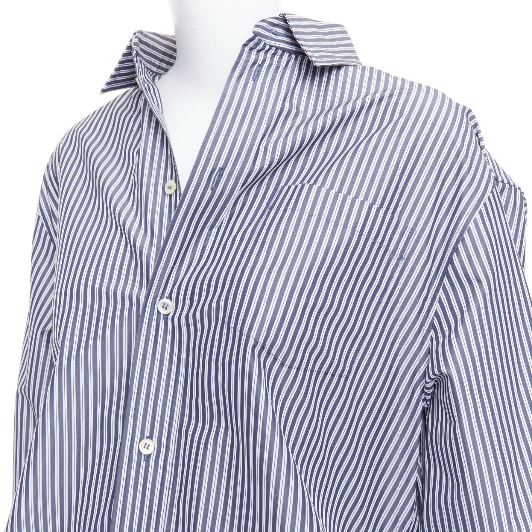 BALENCIAGA Demna 2016 grey cream striped 3D drop back shirt FR34 XS