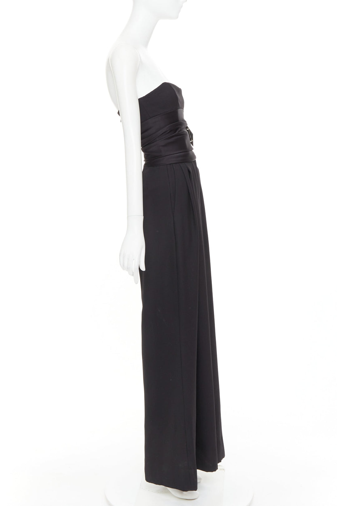 ALEXANDRE VAUTHIER COUTURE black crystal pave brooch strapless wide leg jumpsuit