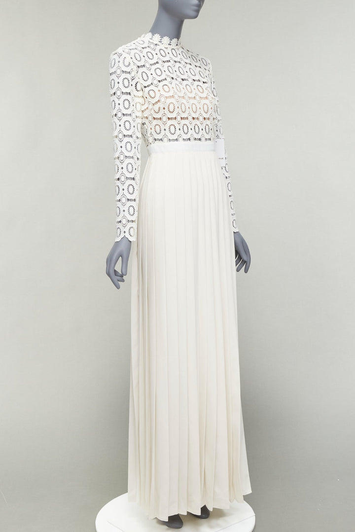 SELF PORTRAIT white floral lace pleated high slit dress UK6 XS Kate Middleton
