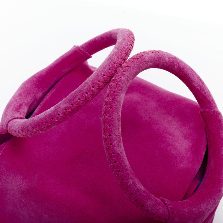 FONTANA MILANO fuchsia pink suede leather logo slouchy box handle bag