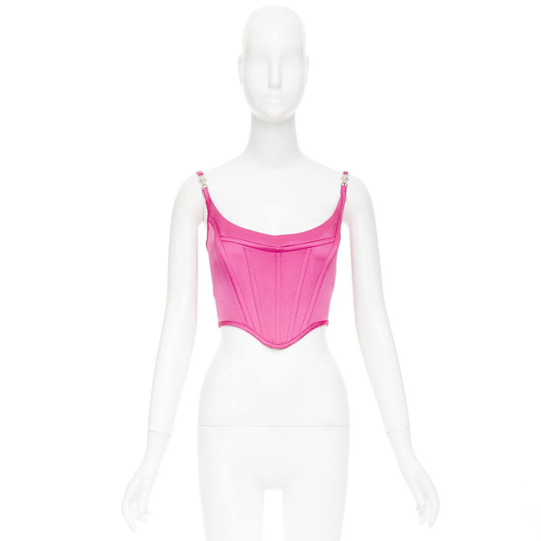 new VERSACE Medusa '95 Satin Waterlilly fuschia pink boned corset top IT38 XS