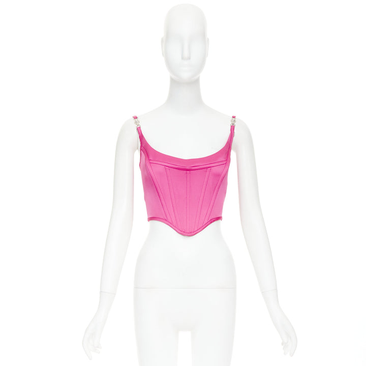 new VERSACE Medusa '95 Satin Waterlilly fuschia pink boned corset top IT38 XS