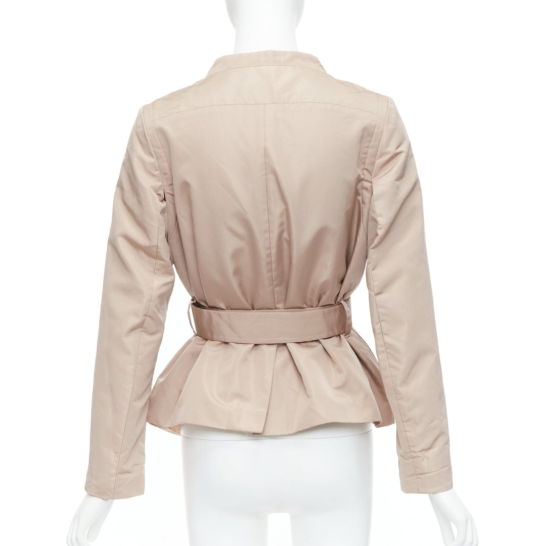 PRADA 2007 beige silk blend panelled double breast belted trench jacket IT38 XS