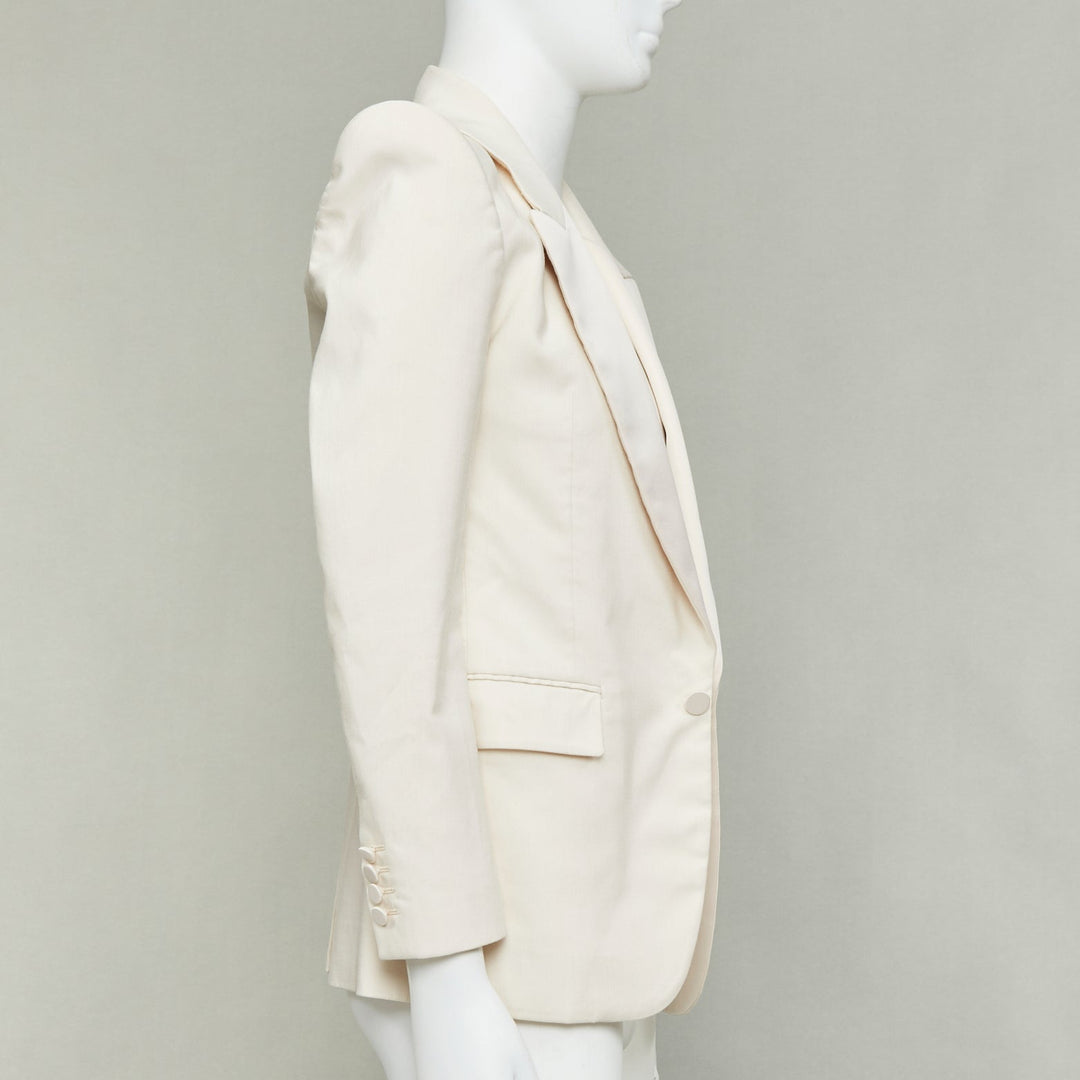 SAINT LAURENT 2023 cream multi silk blend satin lapel tuxedo blazer IT44 XS
