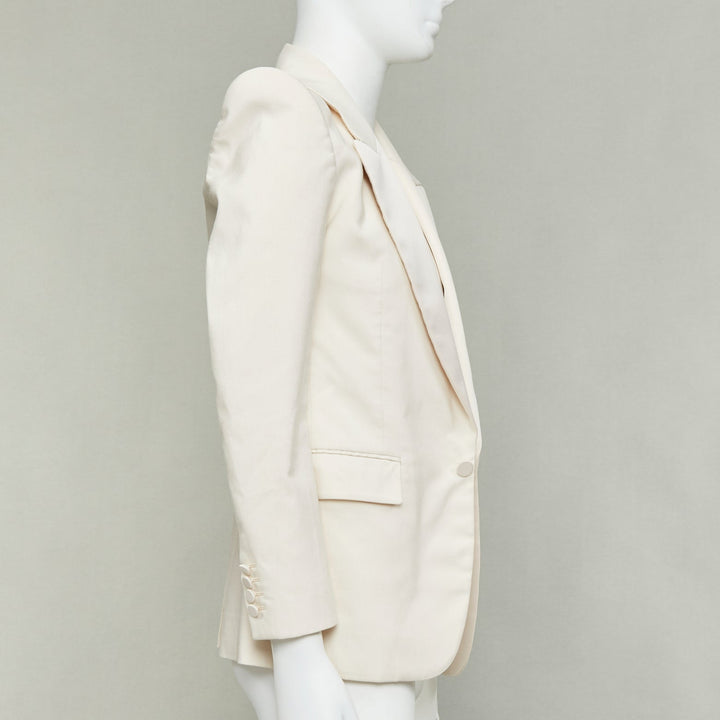 SAINT LAURENT 2023 cream multi silk blend satin lapel tuxedo blazer IT44 XS