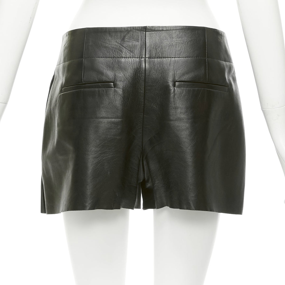 ALEXANDER WANG black lambskin leather pleated front shorts US2 S