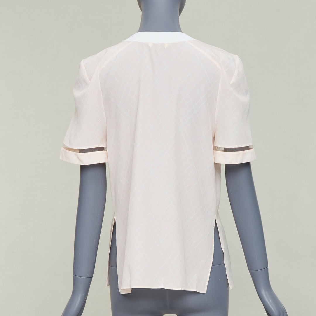FENDI pink silky nude FF monogram crew collar diamond checked short sleeve top
