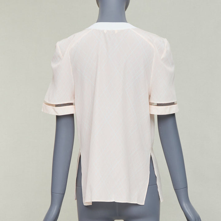 FENDI pink silky nude FF monogram crew collar diamond checked short sleeve top