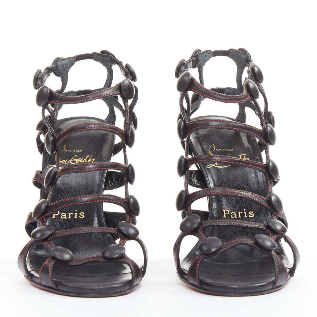 rare CHRISTIAN LOUBOUTIN Neurone Nappa Nero black buttons cage sandals EU37