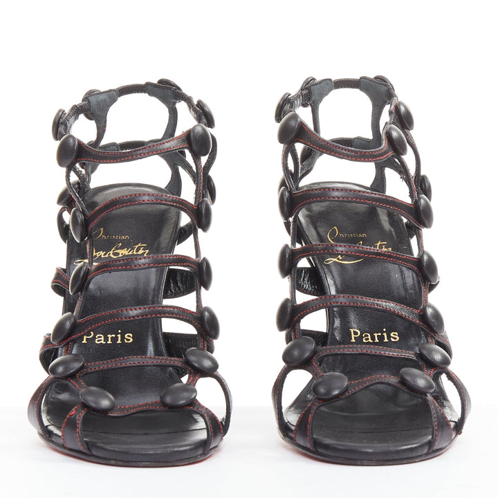 rare CHRISTIAN LOUBOUTIN Neurone Nappa Nero black buttons cage sandals EU37