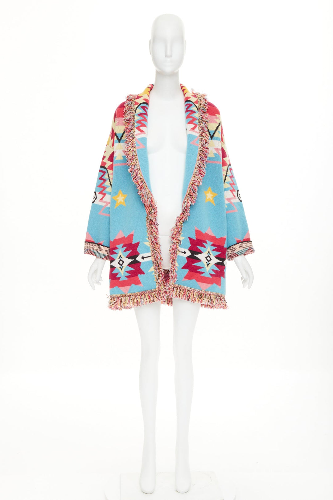 ALANUI 2021 Icon geometric Southwestern jacquard fringe cashmere cardigan coat M