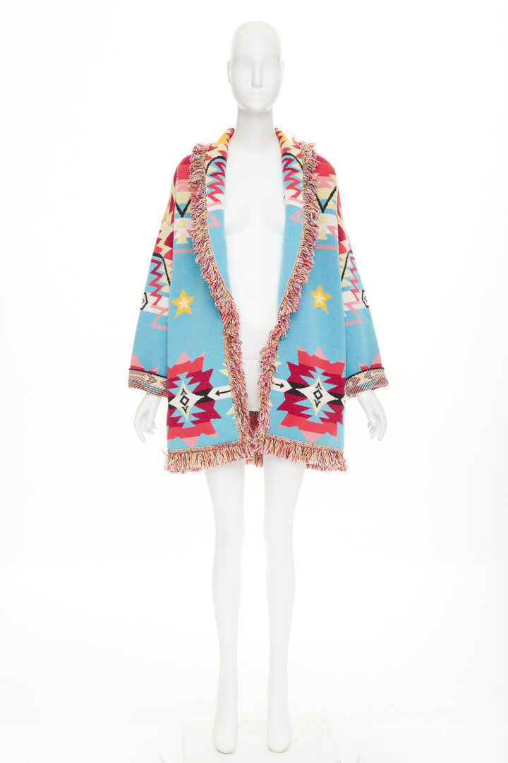 ALANUI 2021 Icon geometric Southwestern jacquard fringe cashmere cardigan coat M