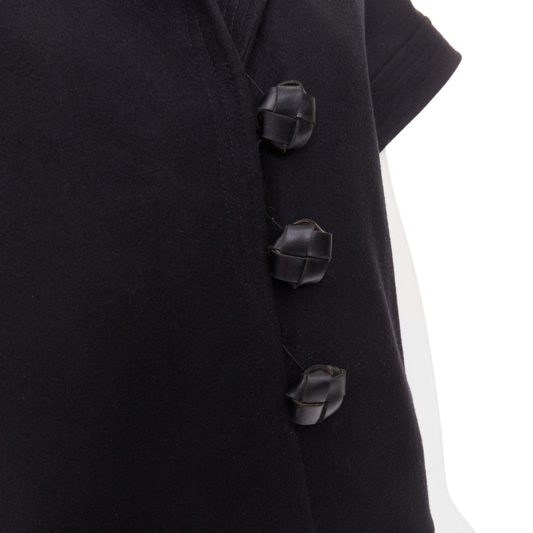STELLA MCCARTNEY 2005 black wool cashmere wide collar woven buttons coat IT40 S