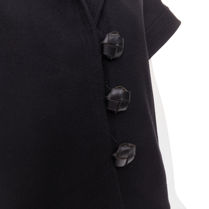 STELLA MCCARTNEY 2005 black wool cashmere wide collar woven buttons coat IT40 S