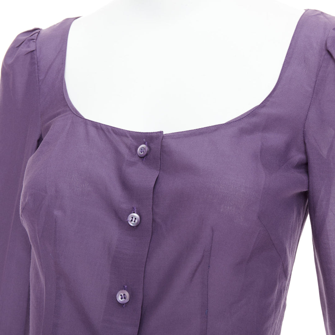 PRADA Vintage 90s purple 100% silk scoop neck ruched sleeves shirt IT38 XS