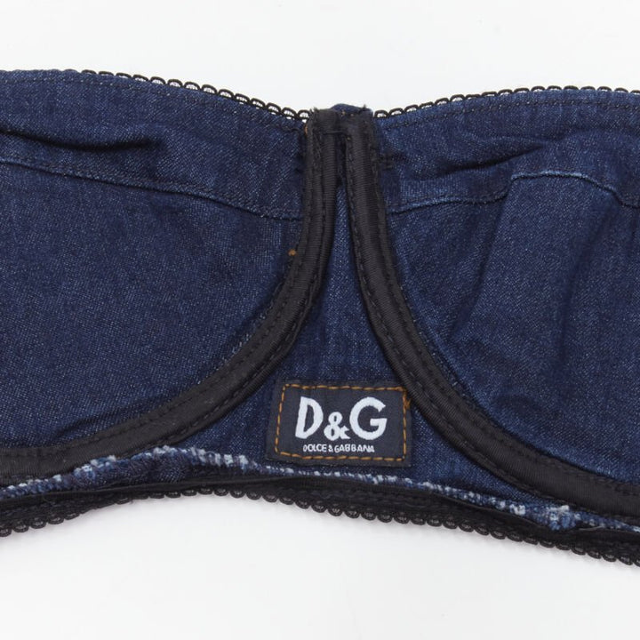 D&G DOLCE GABBANA 2001 Y2K blue denim overstitch bralette knee jeans S 26"