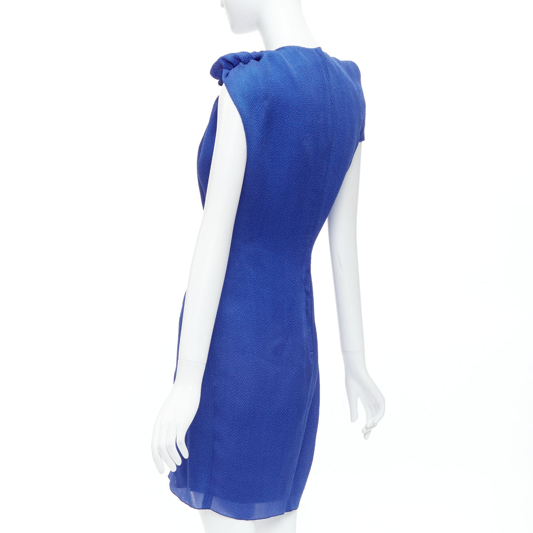 LANVIN 2009 100% silk blue asymmetric bow knot hook drape dress FR36 S