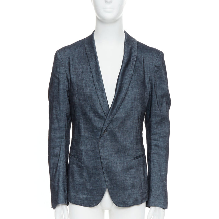 HAIDER ACKERMANN Runway dark blue linen cotton shawl blazer jacket M