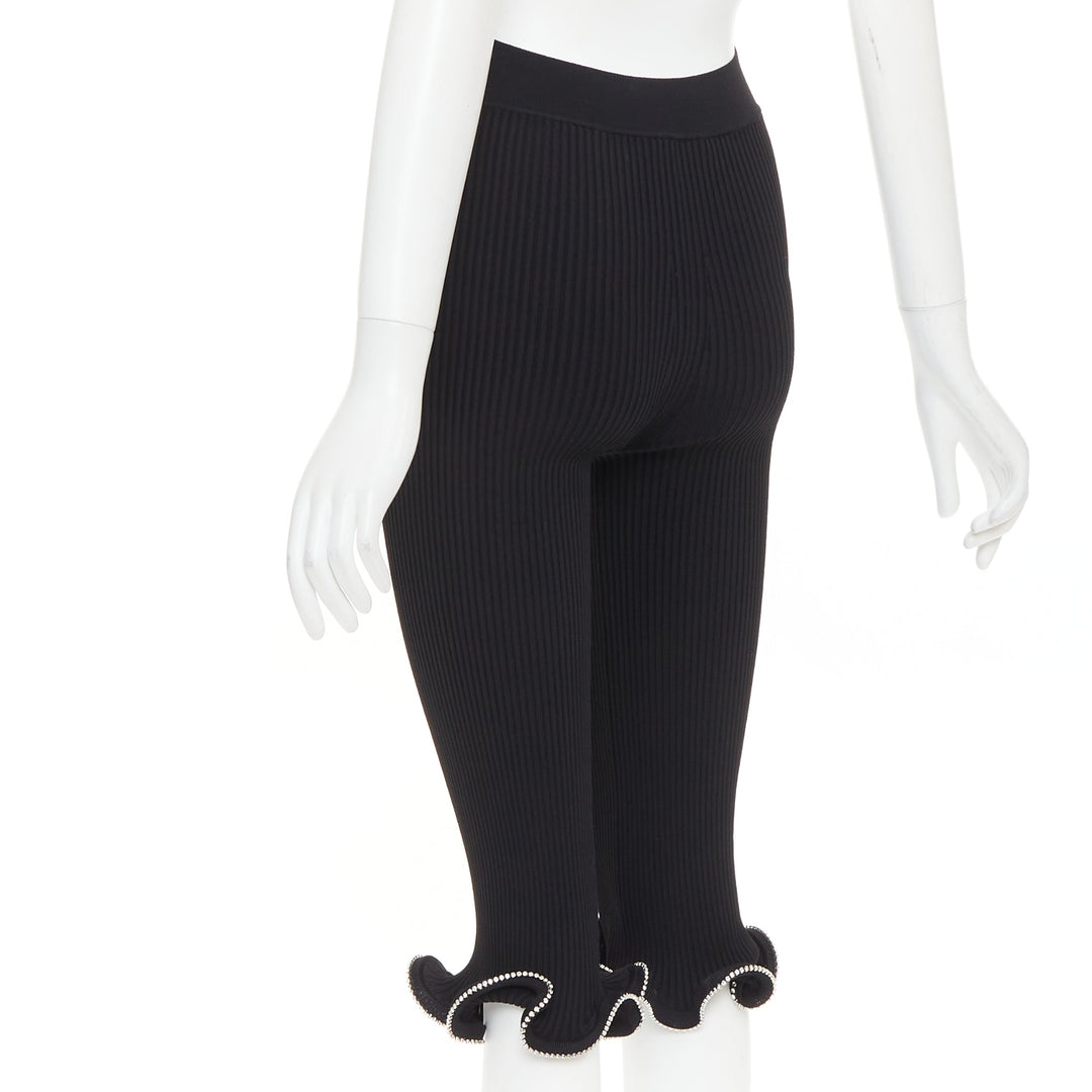 ALEXANDRE VAUTHIER black ribbed knit crystal embellished ruffle hem knee shorts