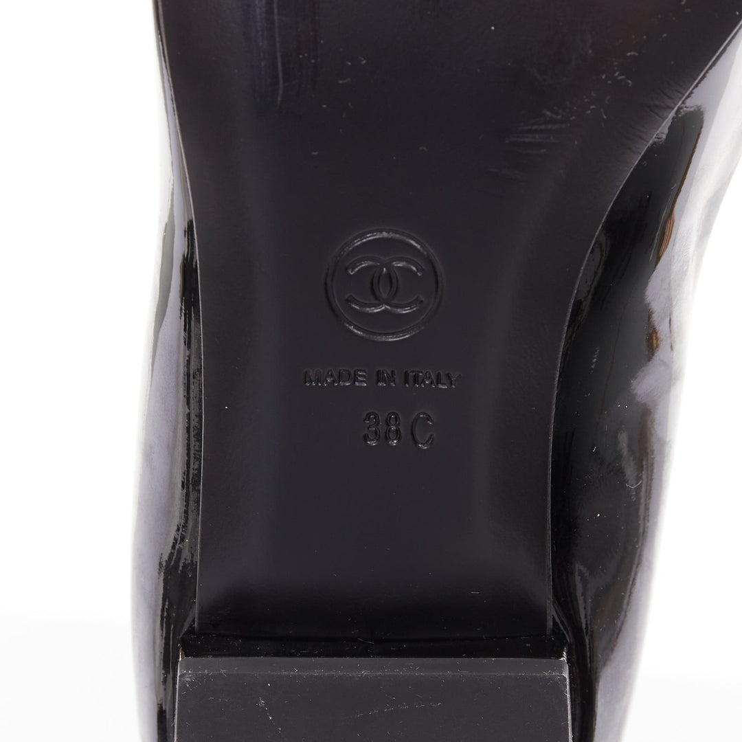 CHANEL 16P G31741 black patent leather silver CC logo mary jane flats EU38